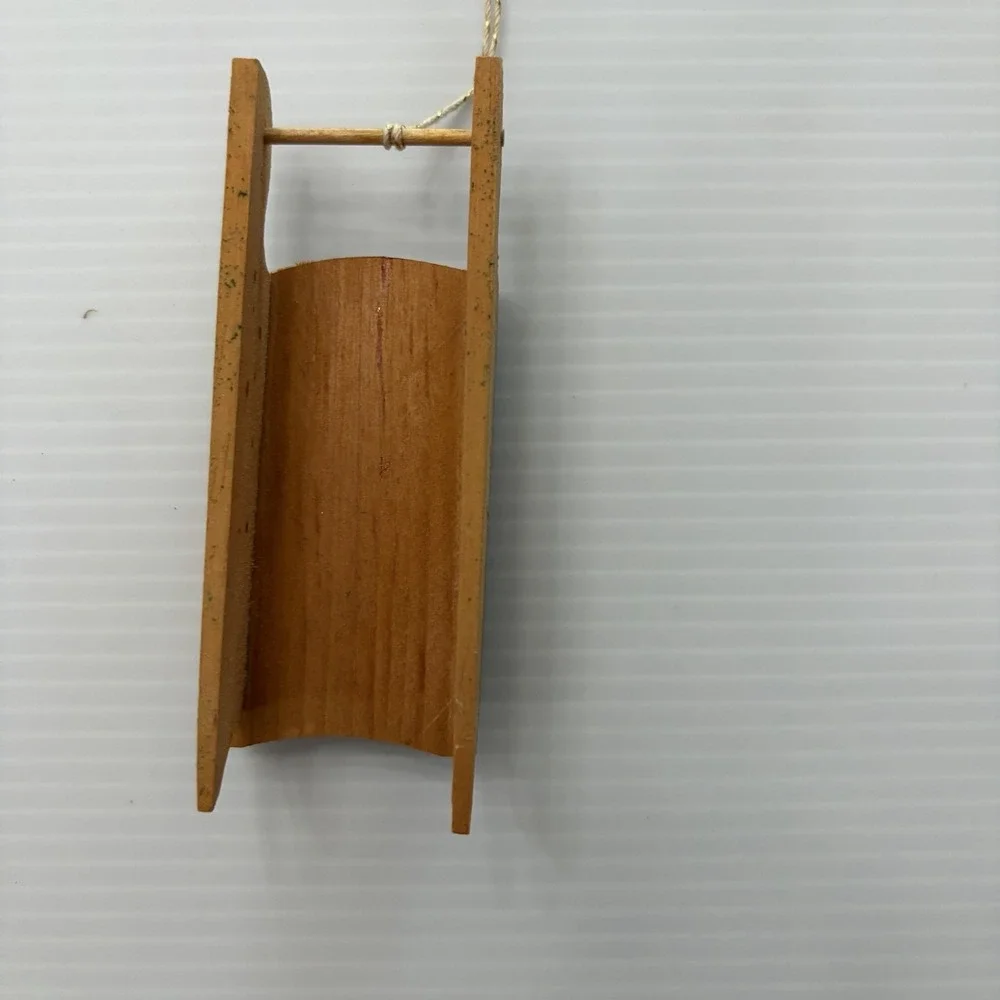 Vintage 70s Wooden Sled Santa Christmas Ornament Trent Decoration